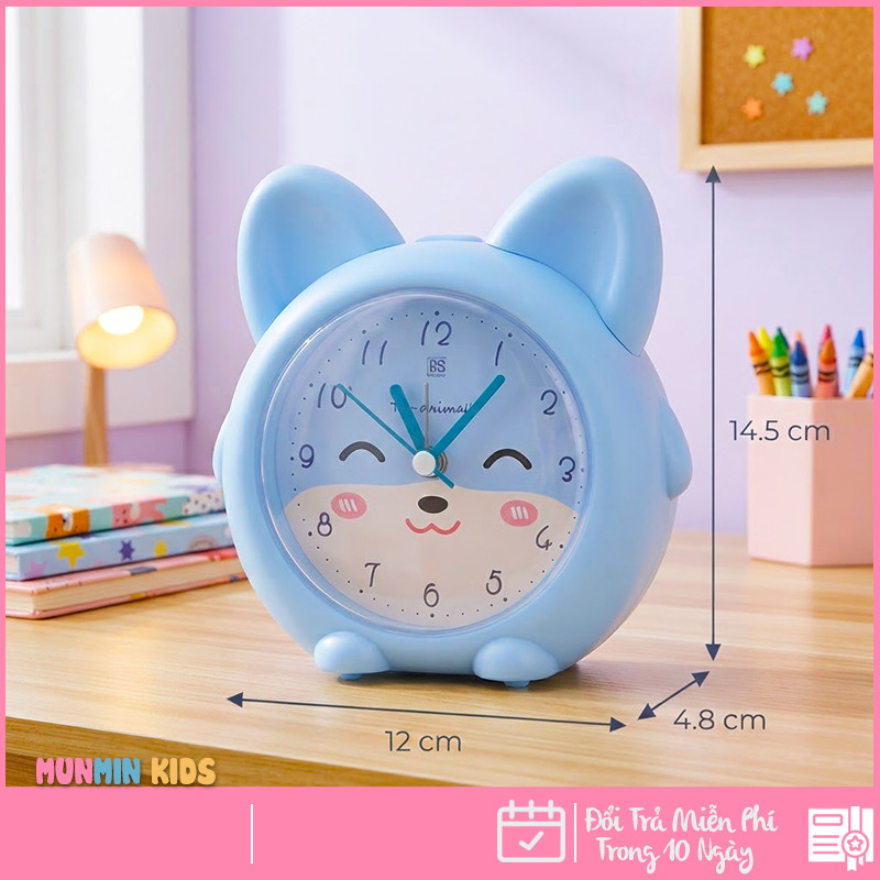 Đồng Hồ Báo Thức Hình Thú Dễ Thương Cho Bé - Thỏ Mèo Hươu Chó, Có Nhạc Đèn Ngủ Báo Lại, Chạy Êm Để Bàn Phòng Ngủ Trẻ Em