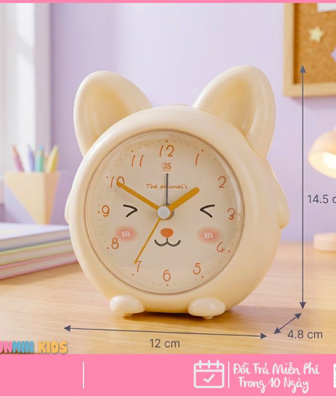 Đồng Hồ Báo Thức Hình Thú Dễ Thương Cho Bé - Thỏ Mèo Hươu Chó, Có Nhạc Đèn Ngủ Báo Lại, Chạy Êm Để Bàn Phòng Ngủ Trẻ Em