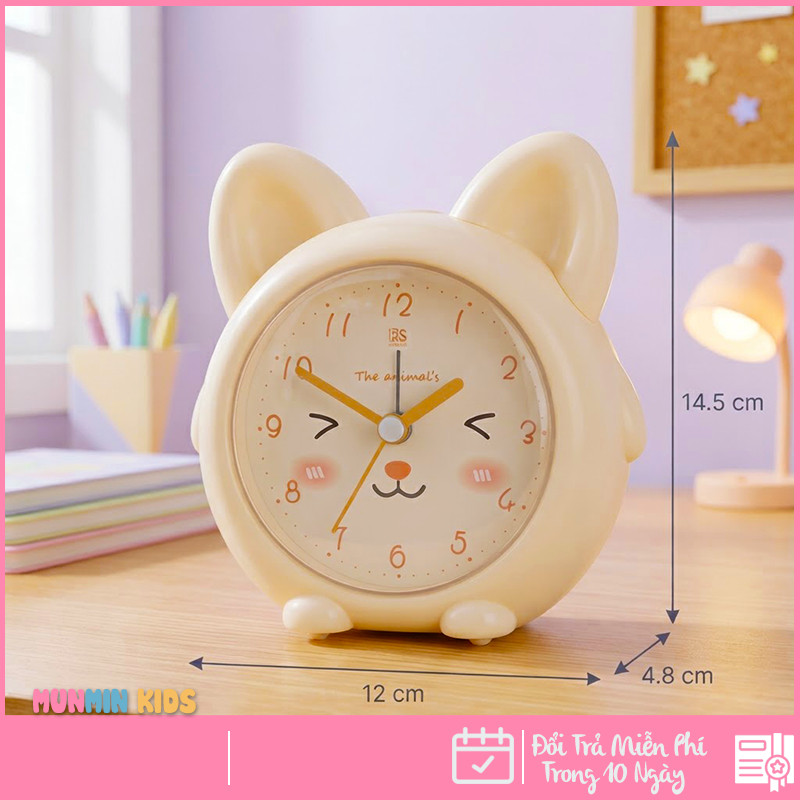 Đồng Hồ Báo Thức Hình Thú Dễ Thương Cho Bé - Thỏ Mèo Hươu Chó, Có Nhạc Đèn Ngủ Báo Lại, Chạy Êm Để Bàn Phòng Ngủ Trẻ Em