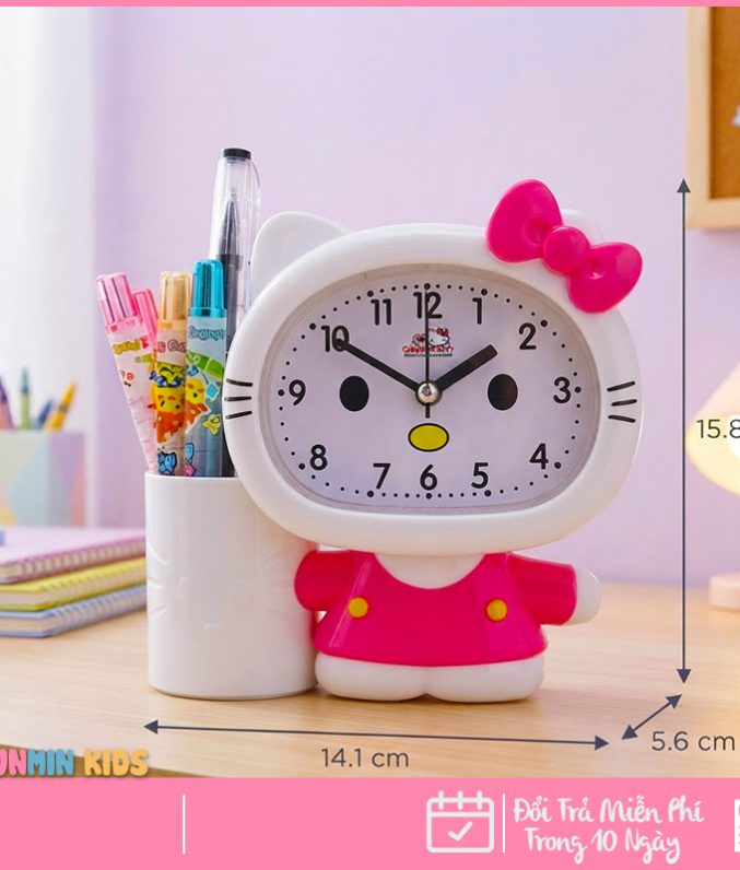 Đồng Hồ Báo Thức Hình Thú Dễ Thương Cho Bé - Thỏ Mèo Hươu Chó, Có Nhạc Đèn Ngủ Báo Lại, Chạy Êm Để Bàn Phòng Ngủ Trẻ Em