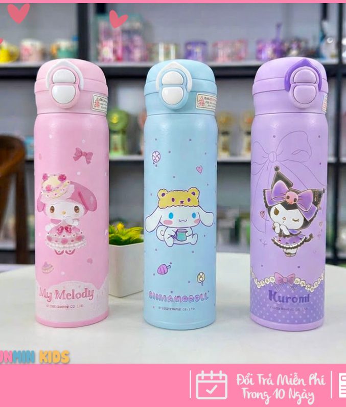 Bình Giữ Nhiệt Trẻ Em Hoạt Hình 500ml Inox 316 Cao Cấp - Bình Nước Có Khóa An Toàn Chống Rò Rỉ Cho Bé